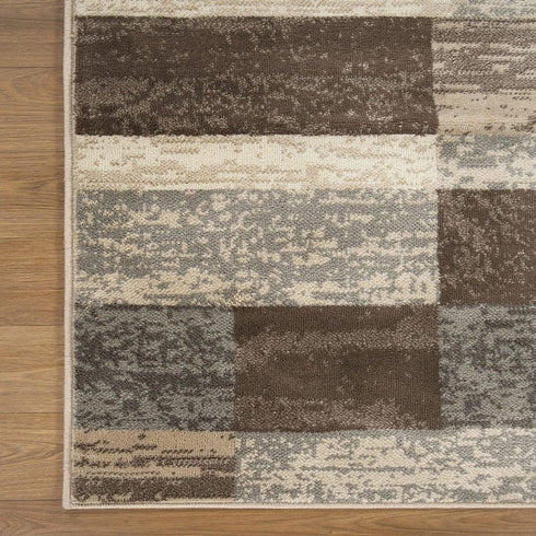12' Beige Slate Gray And Brown Patchwork Runner Rug
